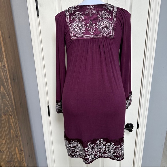 FOR JOSEPH Purple Embroidered Floral SATIN YOKE Boho Flowy Shift L/S Dress Sz M - Picture 5 of 10
